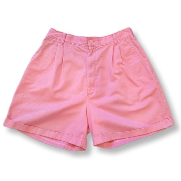 Vintage 80s Pleated High Waist Mom Shorts Bubblegum Barbie Pink Size 14 - Picture 1 of 15